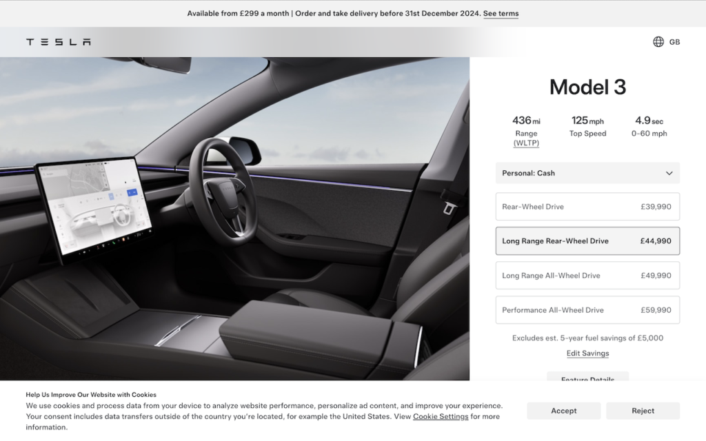 2025 Tesla Model Long Range Rear-Wheel Drive.